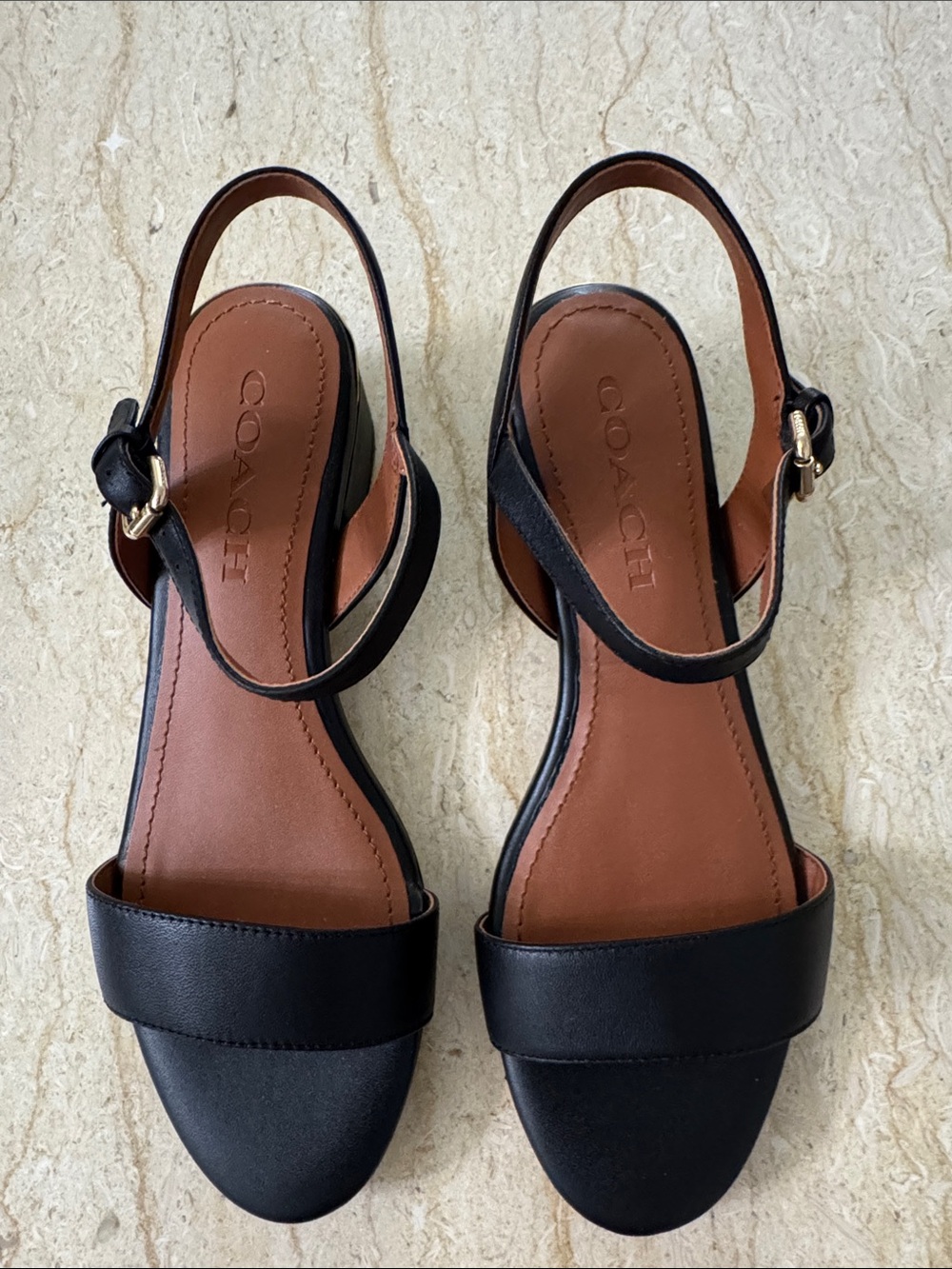 New Coach Black Leather Slingback Sandals.